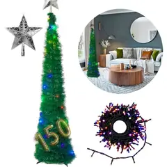 GENERICO - Set Navidad 100 Luces Led solares + Arbol Plegable VERDE 150 Cm + Estrella
