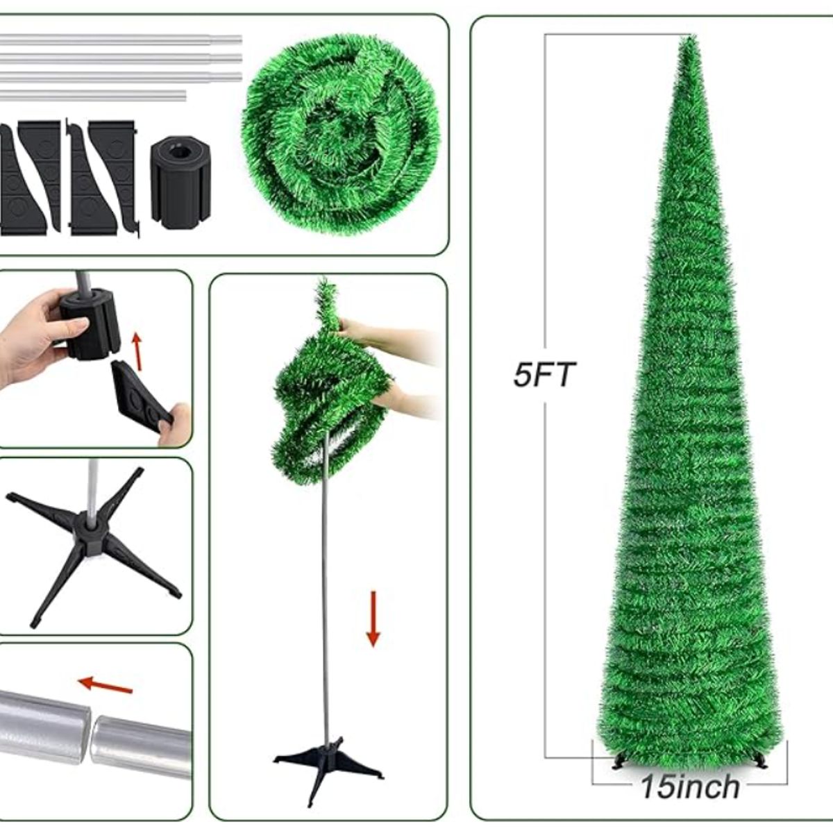 GENERICO - Set Navidad 100 Luces Led solares + Arbol Plegable VERDE 150 Cm + Estrella