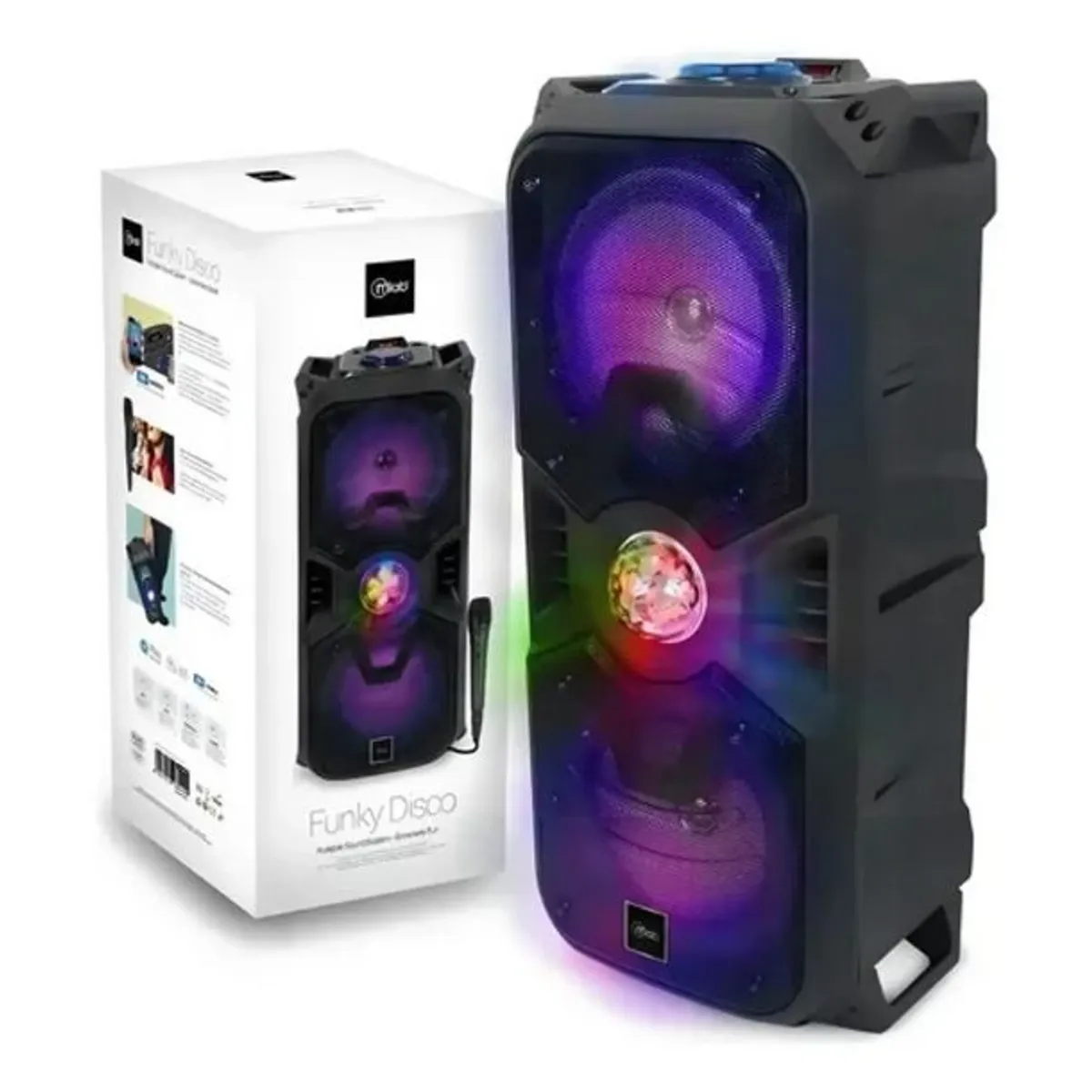MLAB - Parlante Karaoke Bluetooth Rgb Mlab Funky Disco +micrófono Color Negro Bola Disco Luces Proyector