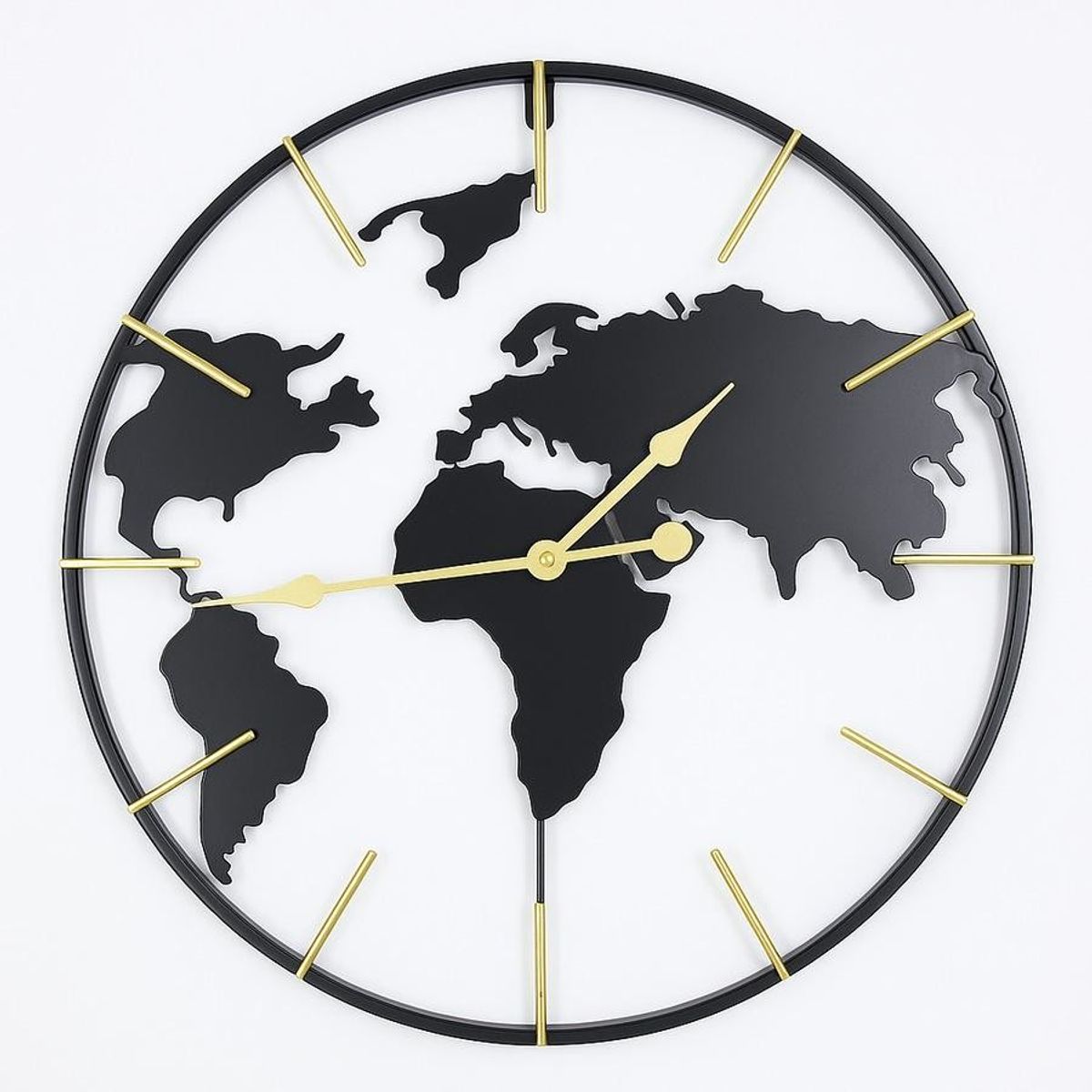 GENERICO - Reloj de Pared Mapa del Mundo 60 cm Metal Negro y Dorado