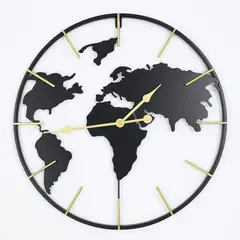 GENERICO - Reloj de Pared Mapa del Mundo 60 cm Metal Negro y Dorado