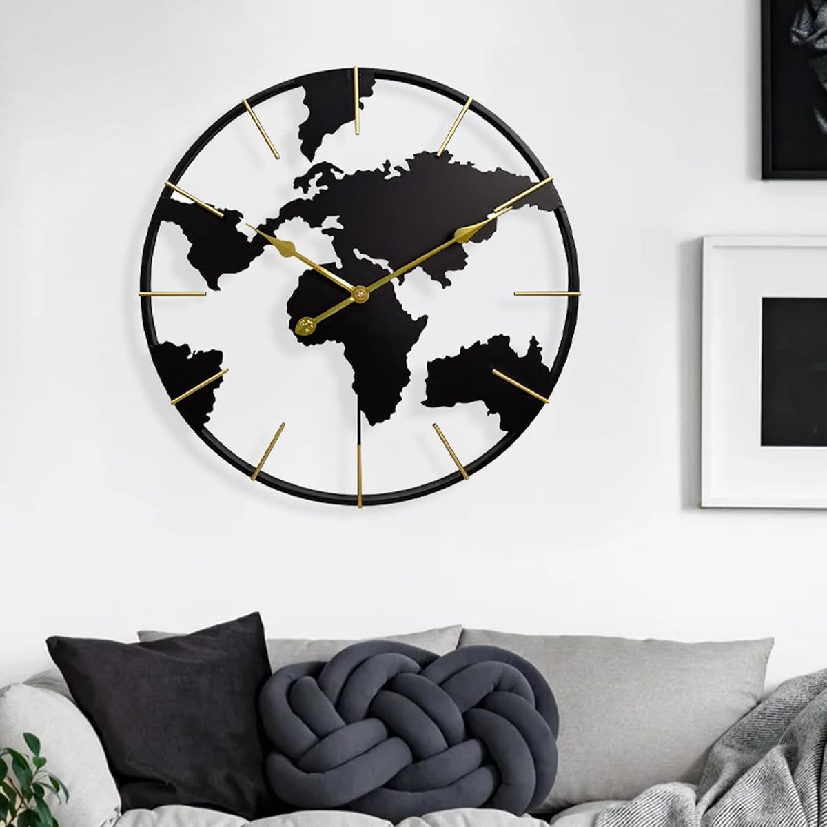 GENERICO - Reloj de Pared Mapa del Mundo 60 cm Metal Negro y Dorado