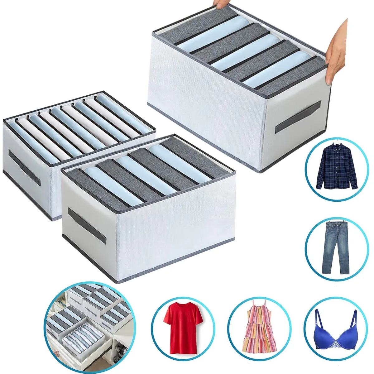 GENERICO - Pack 3 Cajas Almacenamiento Plegable Con Asas Para Ropa Pantalon Polera Poleron