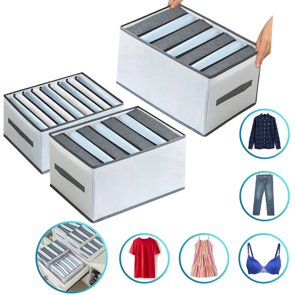 GENERICO - Pack 3 Cajas Almacenamiento Plegable Con Asas Para Ropa Pantalon Polera Poleron