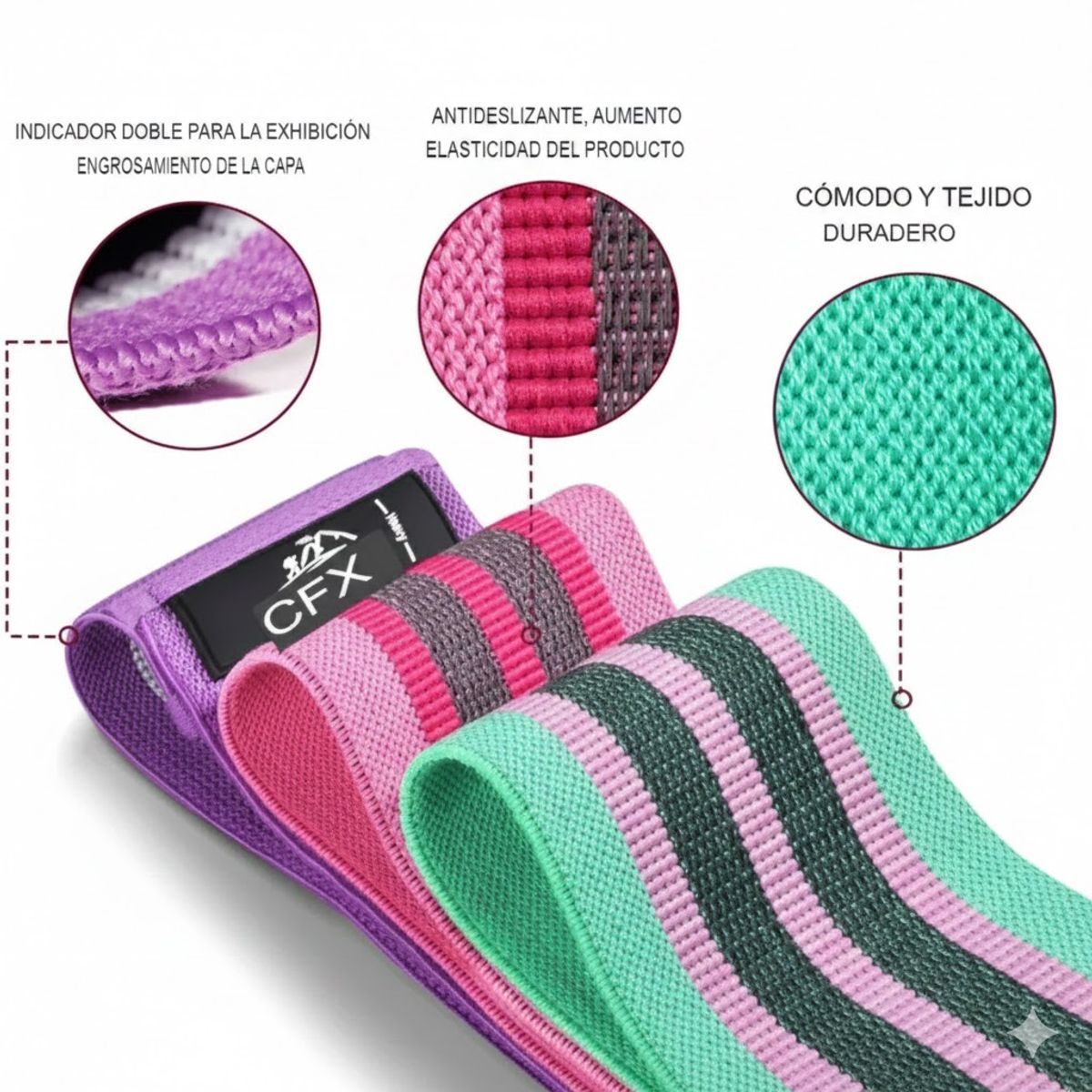 MOVI - Set 3 bandas de resistencia para glúteos y piernas