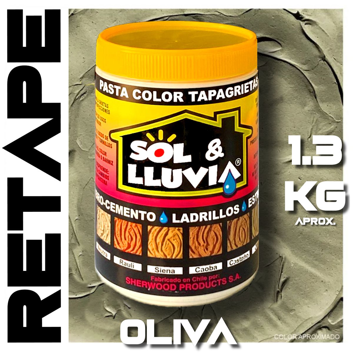SOL Y LLUVIA - RETAPE PARA MADERA Y MUEBLES INTERIOR  EXTERIOR SOL Y LLUVIA® OLIVA 1,3 KG