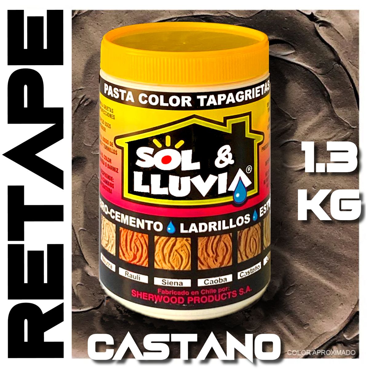 SOL Y LLUVIA - RETAPE PARA MADERA Y MUEBLES INTERIOR  EXTERIOR SOL Y LLUVIA® CASTAÑO 1,3 KG