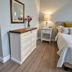 GENERICO - Comoda de Madera 9 cajones 120x40x90 Color Blanco cubierta Café