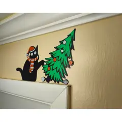 GENERICO - Adorno Esquinero de Puerta - Gato Negro VS Árbol de Navidad