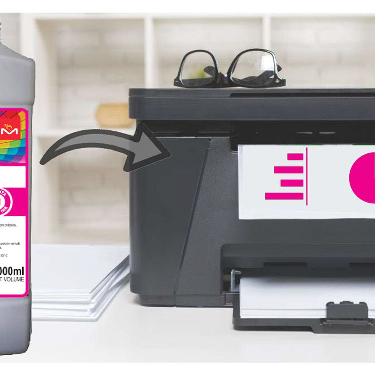 MALIK - Tinta Magenta 1 Litro compatible Canon Pixma Tinta continua G610