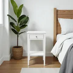 GENERICO - Velador de madera 1 Cajon 60x34x32 color Blanco cubierta Natural