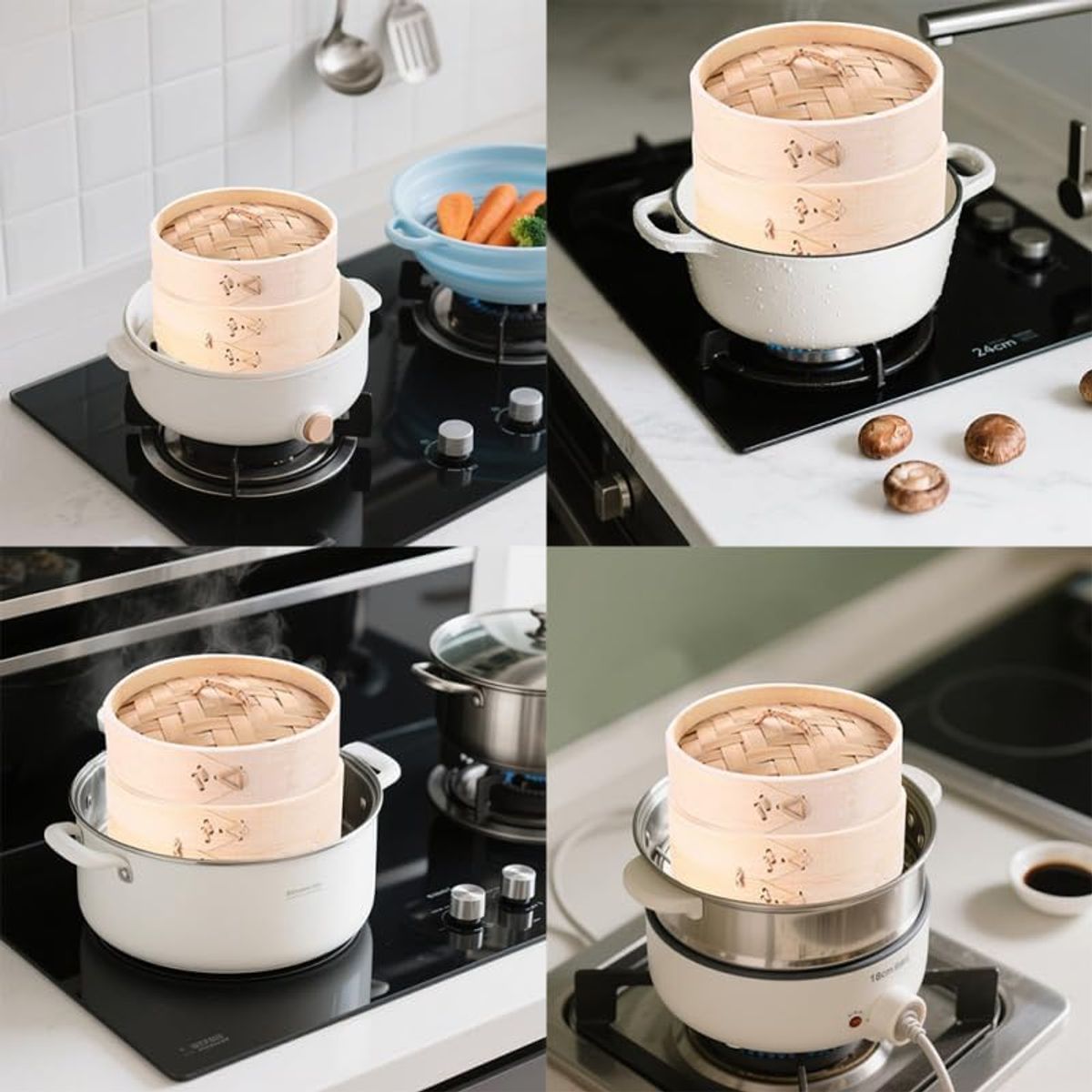 NEWTREE - Cesta vaporera bambú con tapa cocinar en la cocina