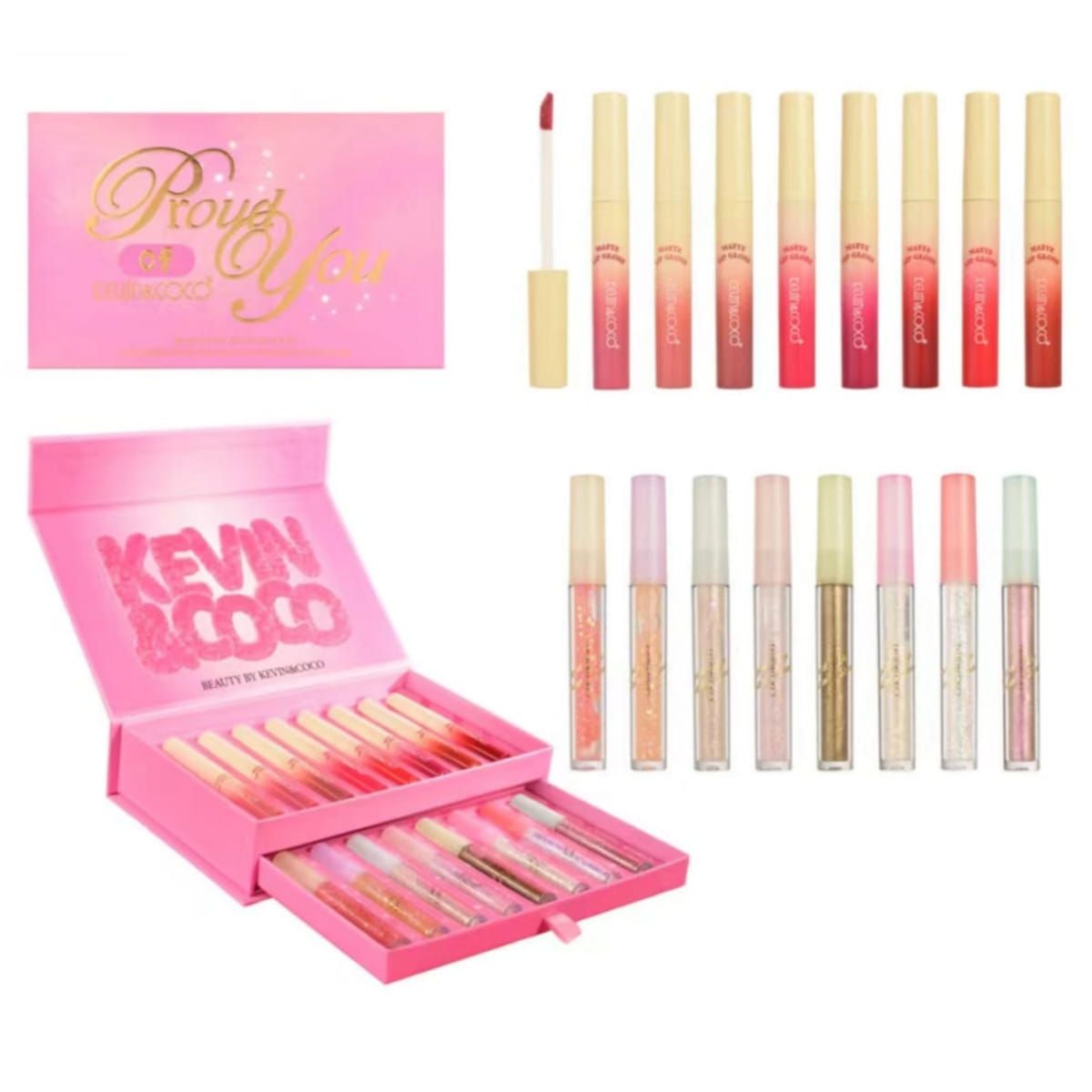 GENERICO - Set De 8 Brillos Labial  + 8 Sombras Gliter Set Regalo Premium