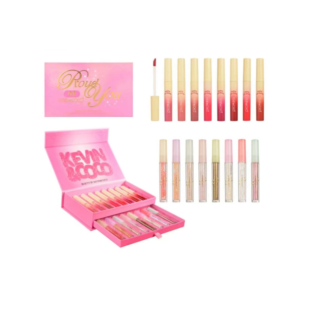 GENERICO - Set De 8 Brillos Labial  + 8 Sombras Gliter Set Regalo Premium