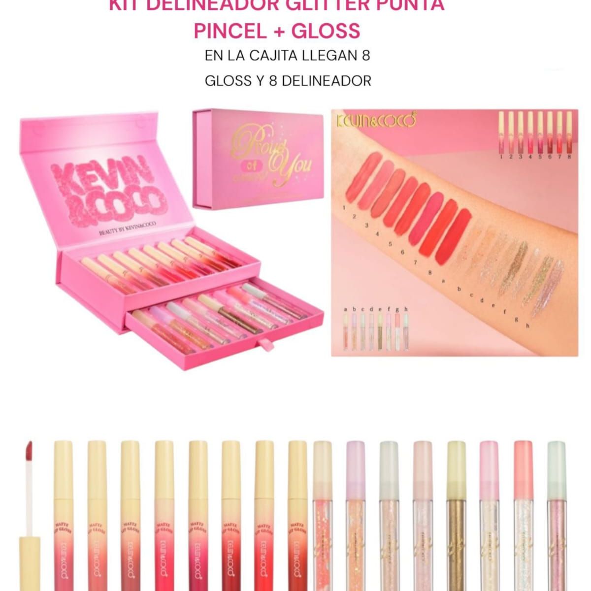 GENERICO - Set De 8 Brillos Labial  + 8 Sombras Gliter Set Regalo Premium