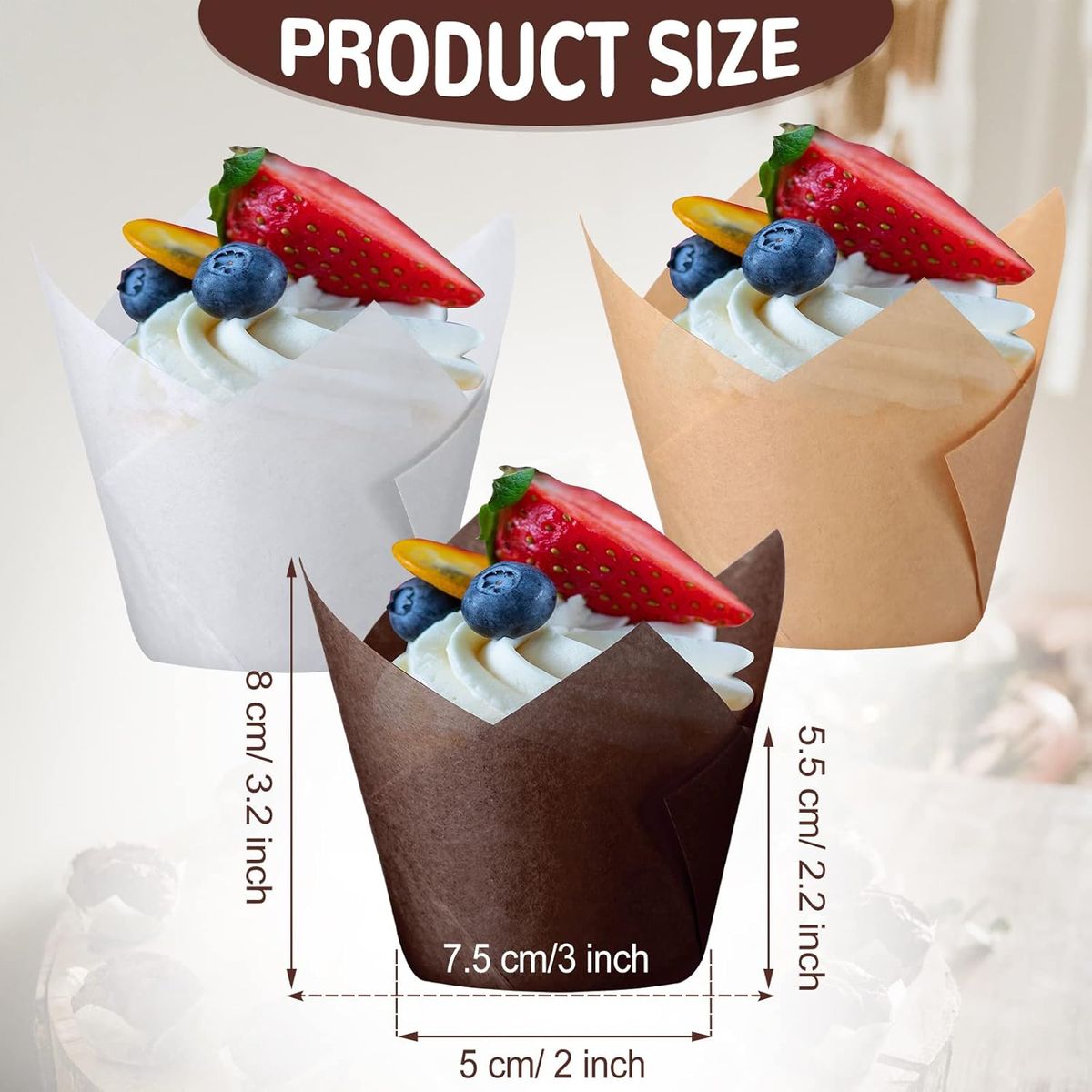 KUANGYE - 200Pcs Tazas Papel de Pastel de Tulipán a Prueba Grasa De Muffin para Hornear Cupcakes y Magdalenas