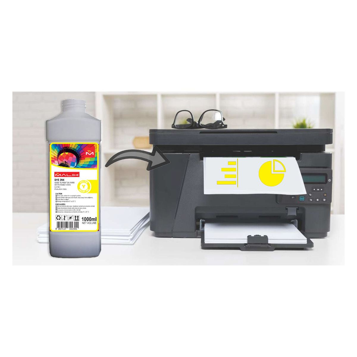MALIK - Tinta Amarilla 1 Litro Compatible Brother BT5001Y DCP-T226