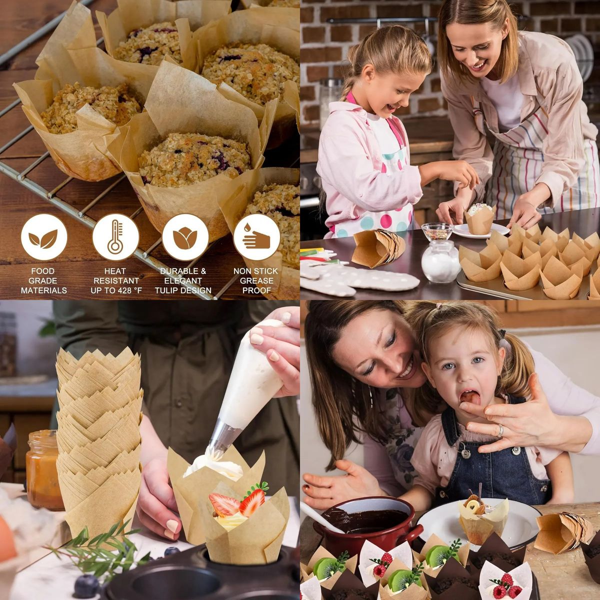 KUANGYE - 200 Tulipas / Capacillo De Papel Muffin, Magdalenas, Cupcake