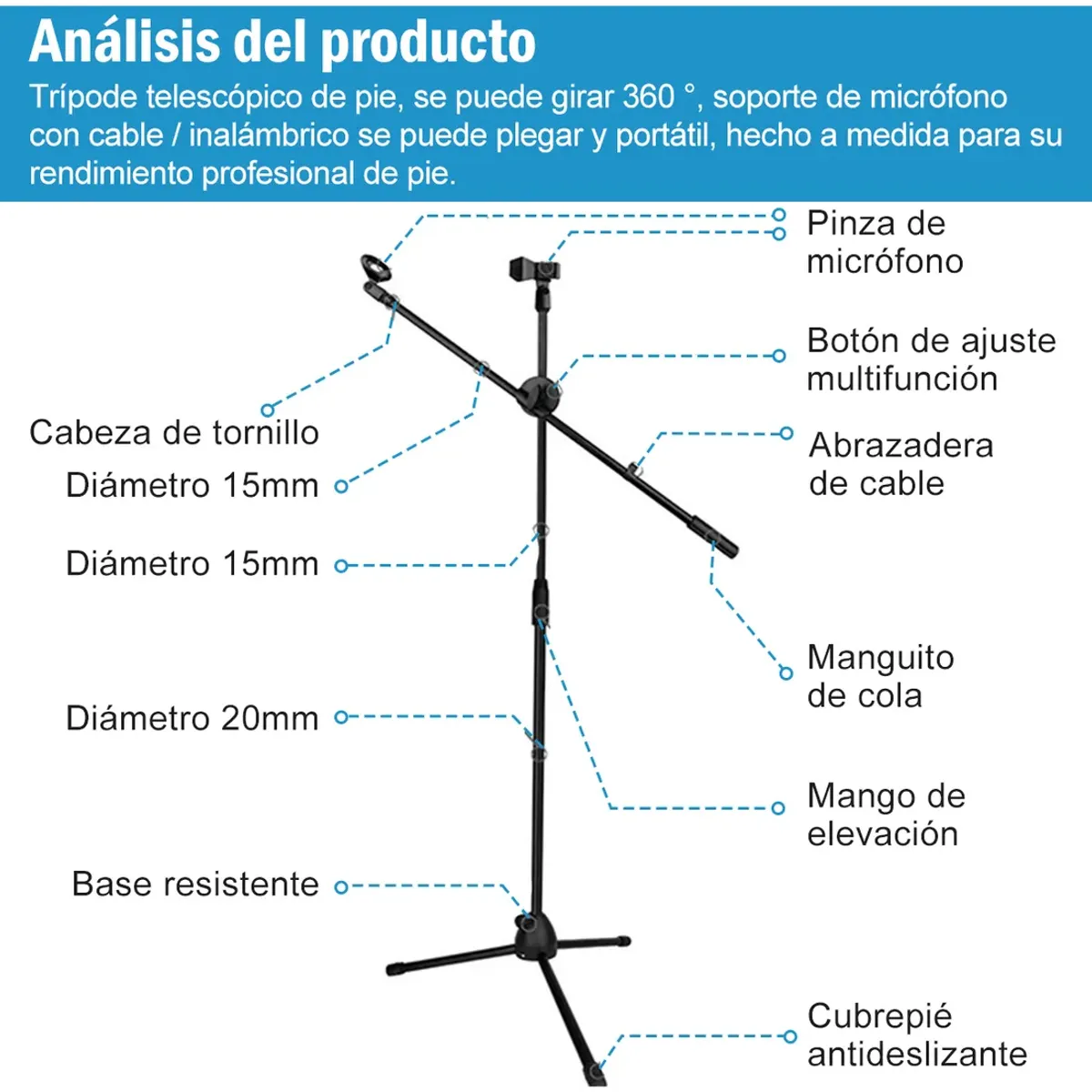 SUPERCENTER - Atril Micrófono Soporte Pedestal Profesional Ajustable Negronegro