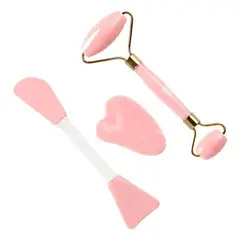 GENERICO - Set Masajeador Facial Roller y Gua Sha Rosa
