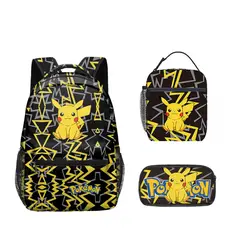 9KSAFETYJB - Mochila de estudiante con estampado de Pokémon de anime - 3 piezas