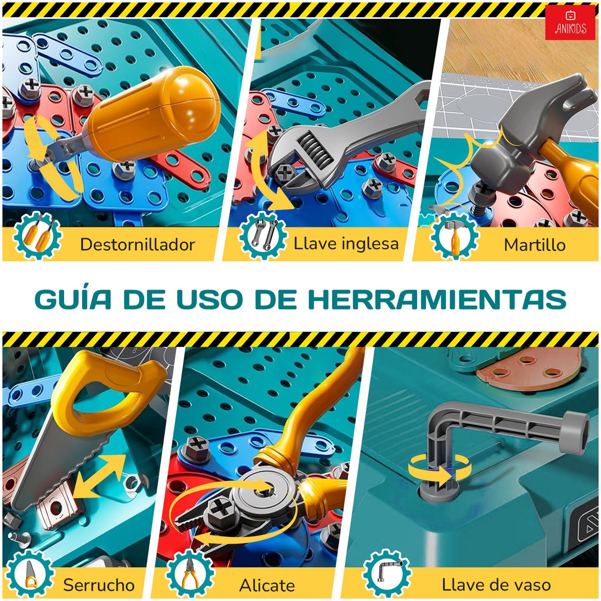 ANIKIDS - Set De Juego Banco Herramientas 2 En 1 Juguete Niños 154 Piezas
