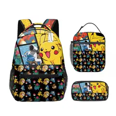 9KSAFETYJB - Mochila de estudiante con estampado de Pokémon de anime - 3 piezas