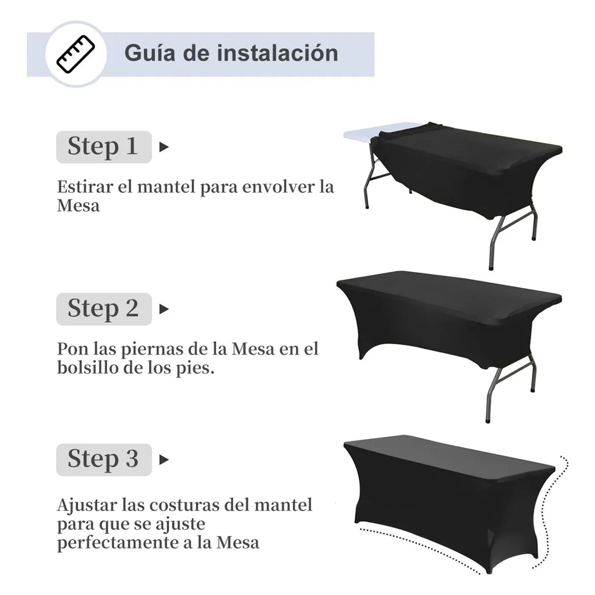 SUPERCENTER - Funda De Mantel Tela Spandex Mesa 183x76x76 Cm Evento 6 Ft(Liso,Negro)