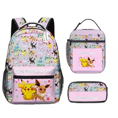 9KSAFETYJB - Mochila de estudiante con estampado de Pokémon de anime - 3 piezas