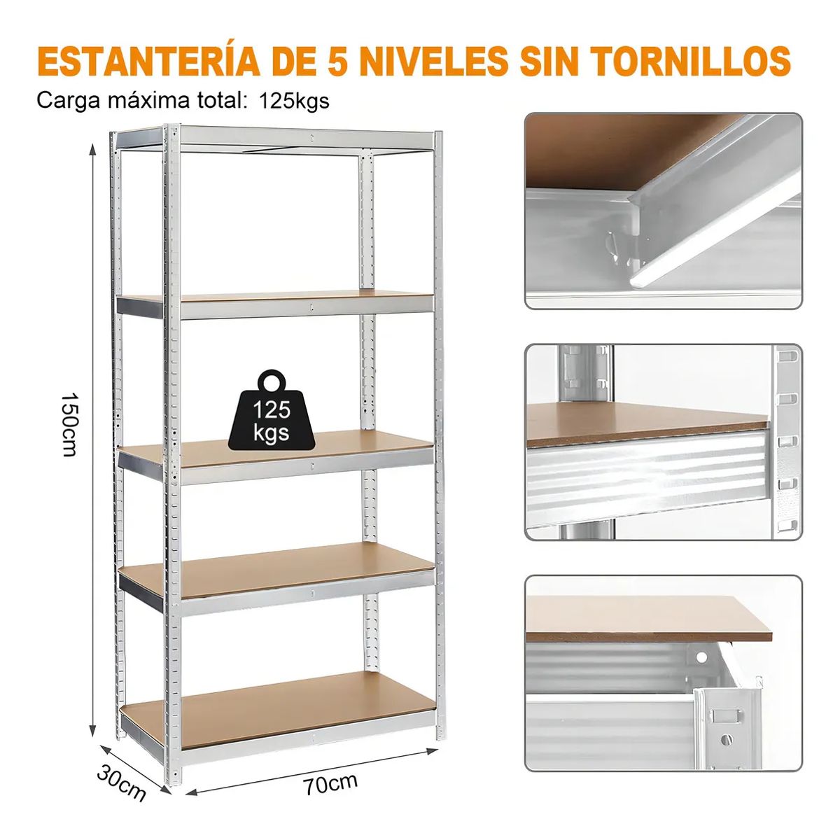 SUPERCENTER - Estante Metálico 150x70x30cm GalvanizadoPlateado