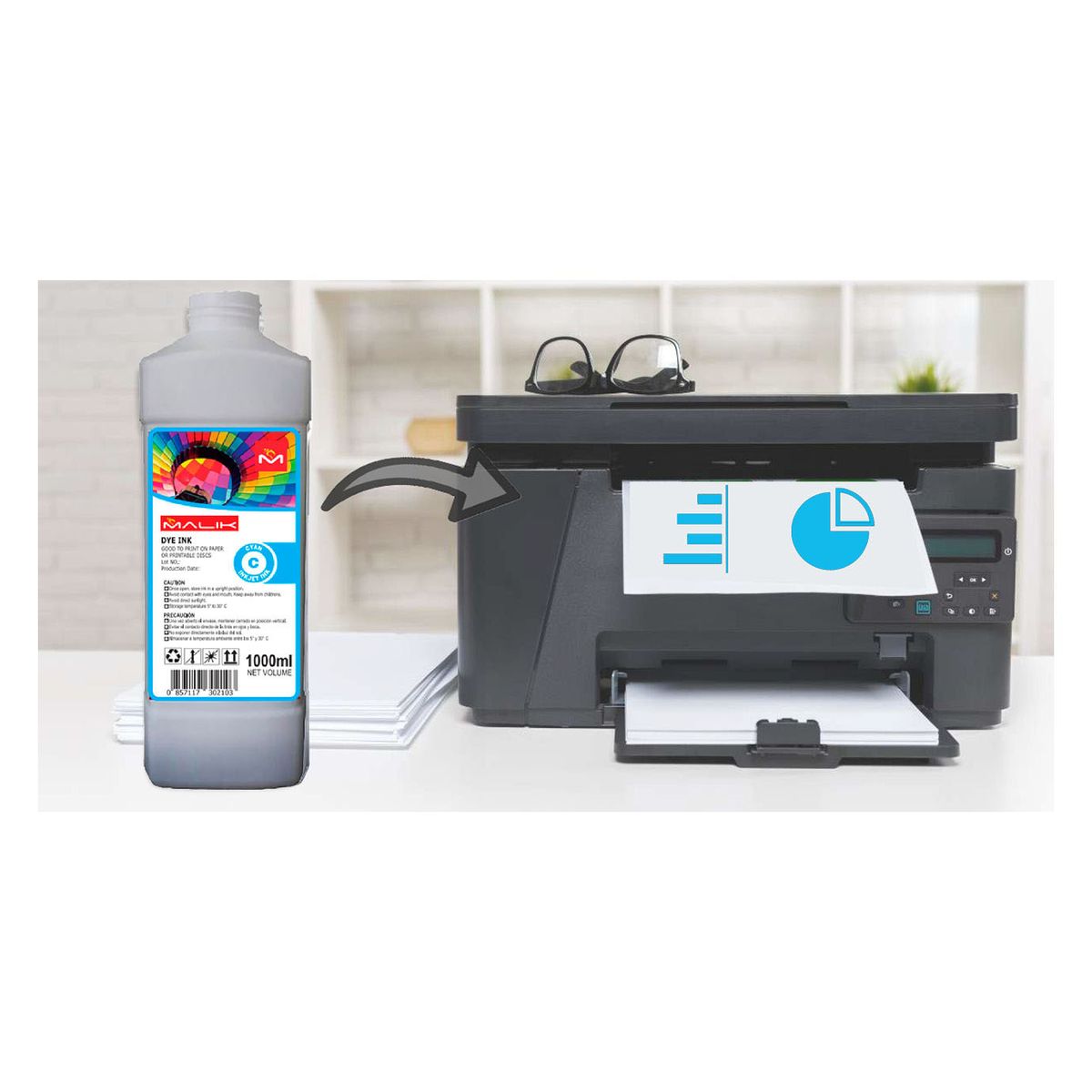 MALIK - Tinta Cyan 1 Litro Compatible Brother BT5001C MFC-T930DW