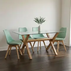 PANDALINO - Comedor Mesa Xinia 130X80 + 4 Sillas Tulip Menta