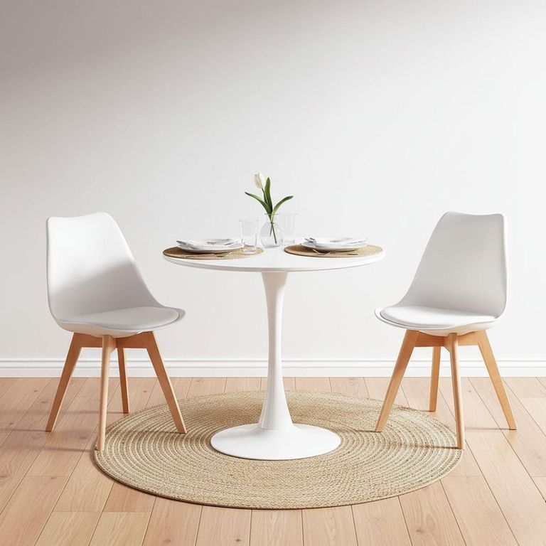 Comedor Mesa Tulip Blanca 80cm + 2 Sillas Tulip Blanca Blanco