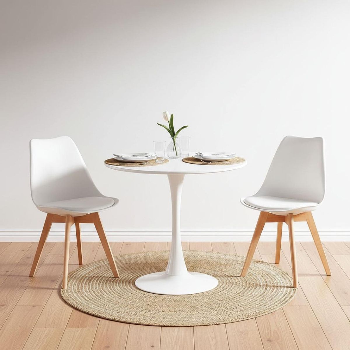 PANDALINO - Comedor Mesa Tulip Blanca 80cm + 2 Sillas Tulip Blanca