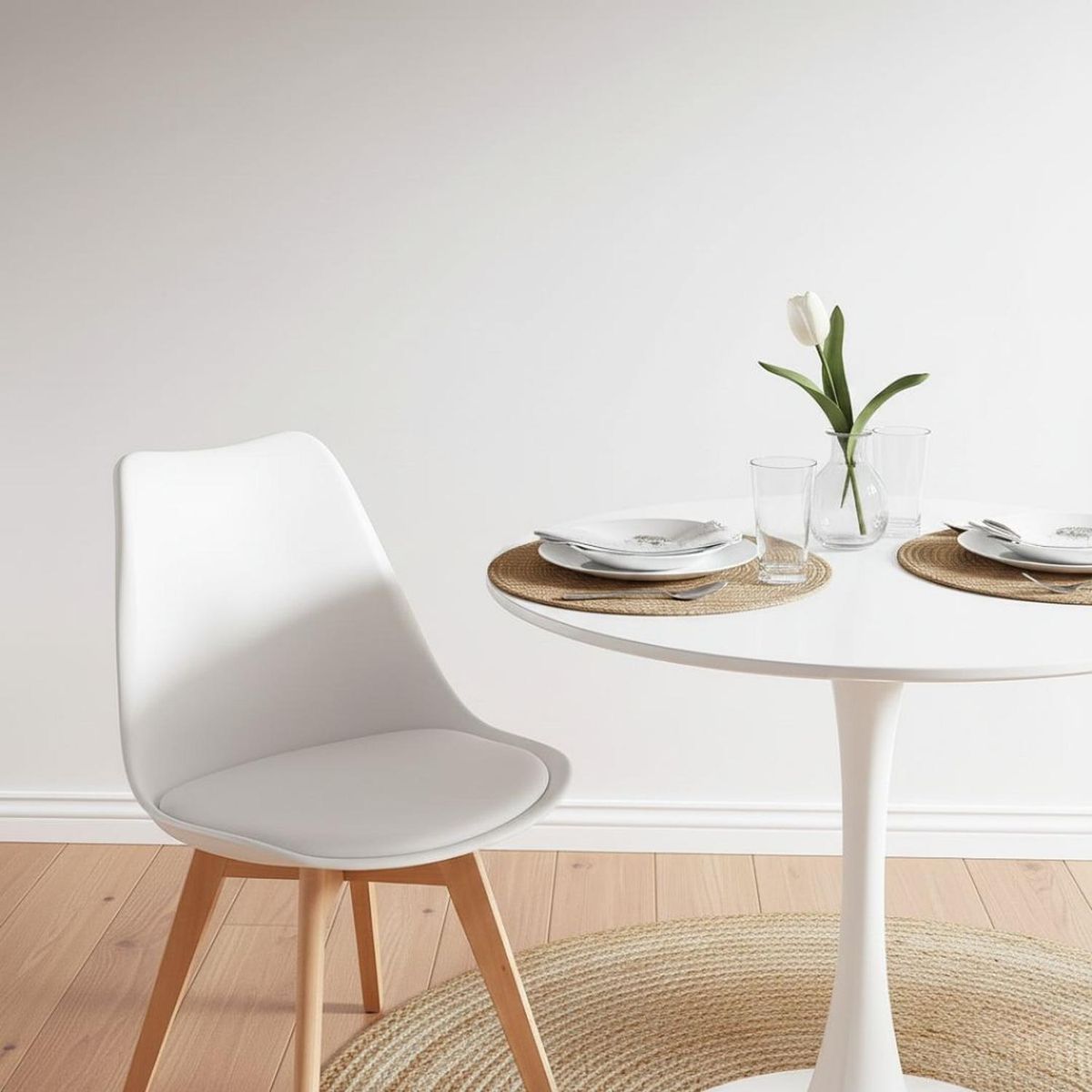 PANDALINO - Comedor Mesa Tulip Blanca 80cm + 2 Sillas Tulip Blanca