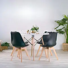 PANDALINO - Comedor Mesa Redonda Estela Blanca 80cm + 4 Sillas Tulip Negro