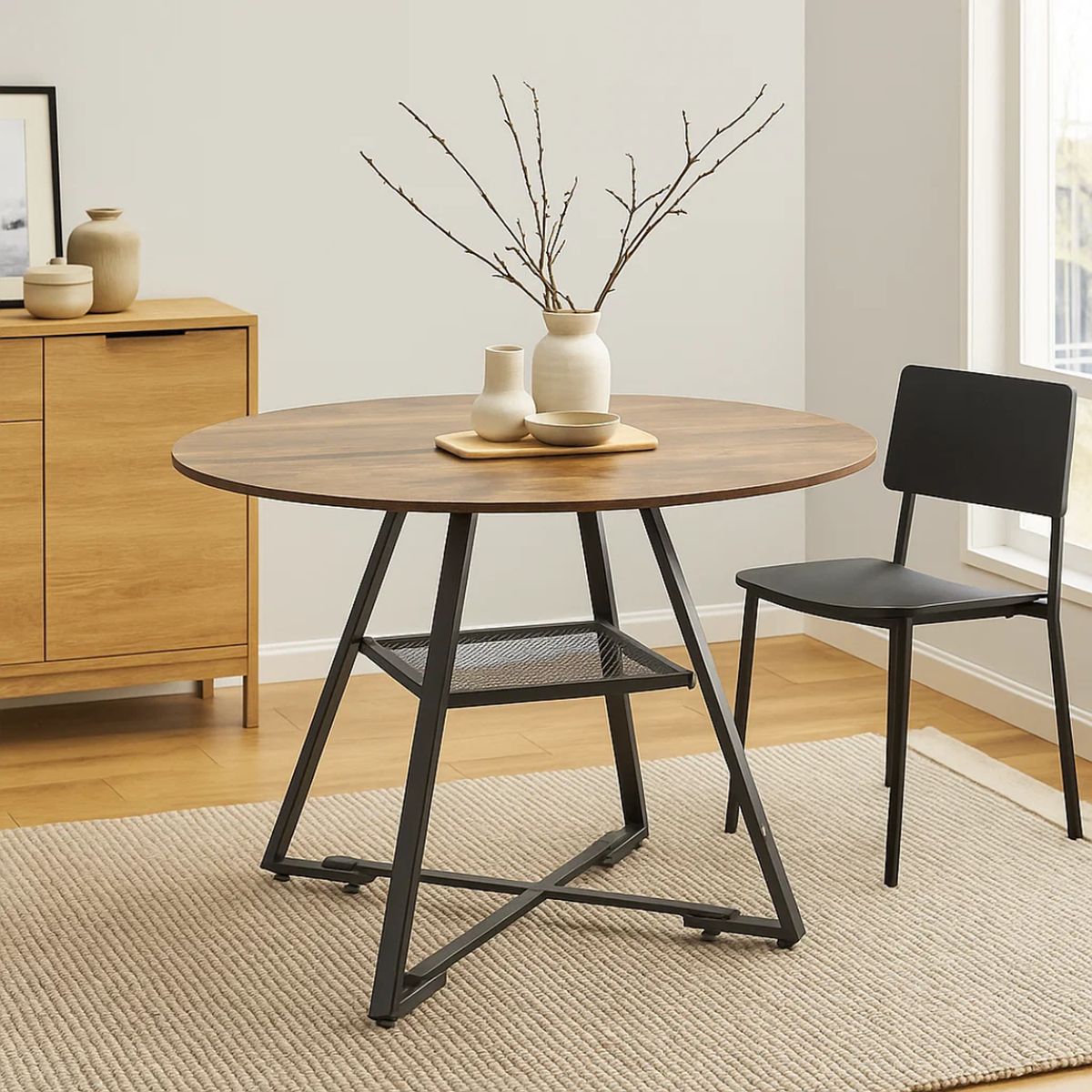 PANDALINO - Mesa de Comedor Redonda Clifton D120 cm - Diseño Industrial Rústico