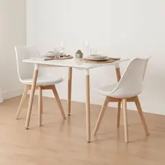 PANDALINO - Comedor Mesa Aroa Blanca 80x80 cm + 2 Sillas Tulip Blanca