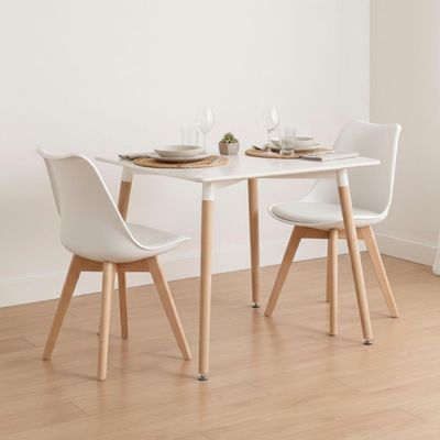 Imagen 2 del producto Comedor Mesa Aroa Blanca 80x80 cm + 2 Sillas Tulip Blanca