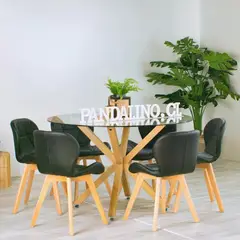 PANDALINO - Comedor Mesa Equiz 120cm + 6 Sillones Rubik Negro