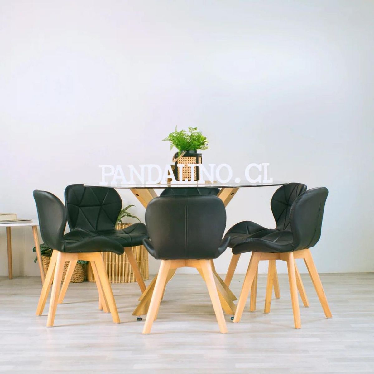 PANDALINO - Comedor Mesa Equiz 120cm + 6 Sillones Rubik Negro