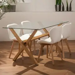 PANDALINO - Comedor Moderno Mesa Xinia 130x80 + 4 Sillones Rubik Blanco