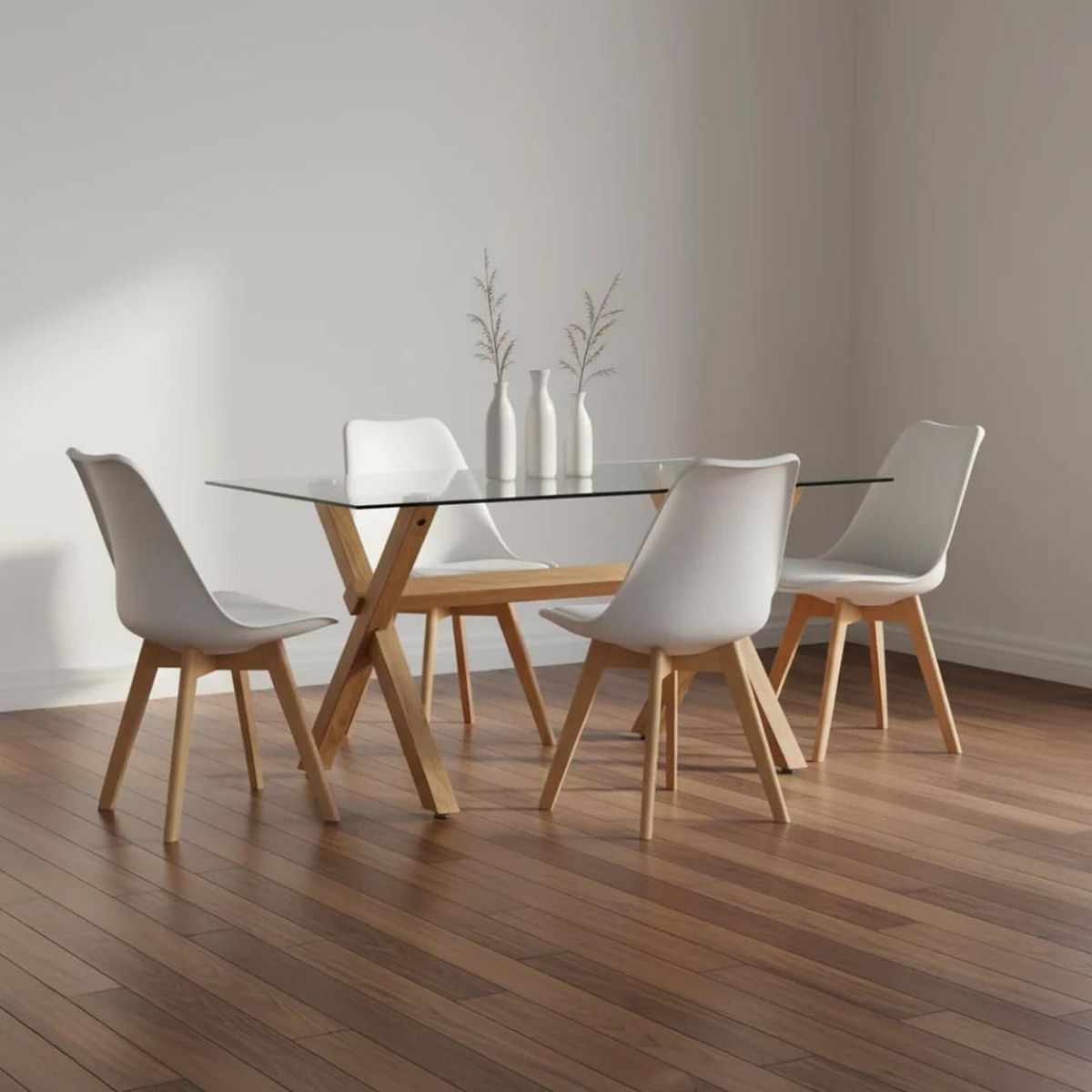 PANDALINO - Comedor Mesa Xinia 130X80 + 4 Sillas Tulip Blanca