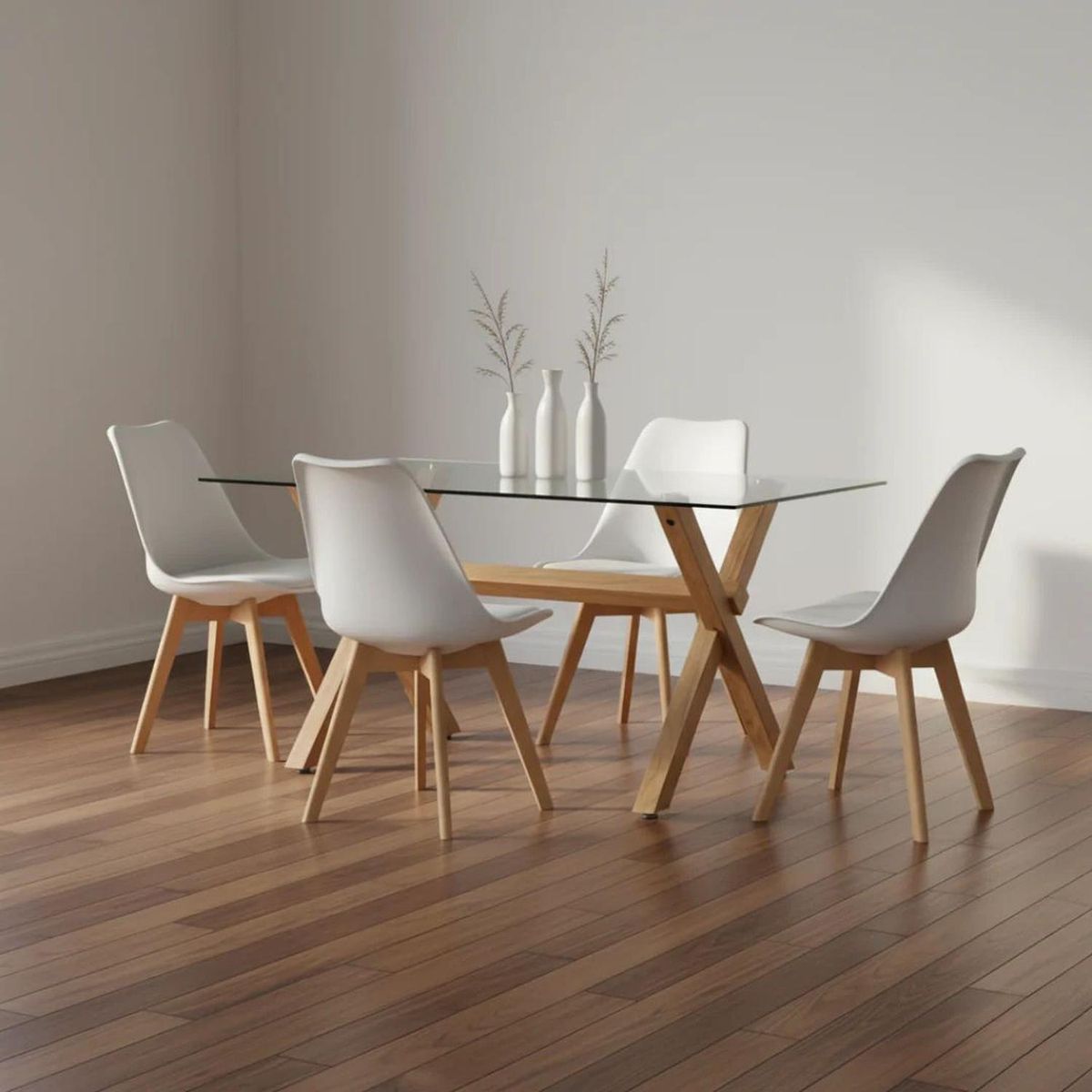 PANDALINO - Comedor Mesa Xinia 130X80 + 4 Sillas Tulip Blanca