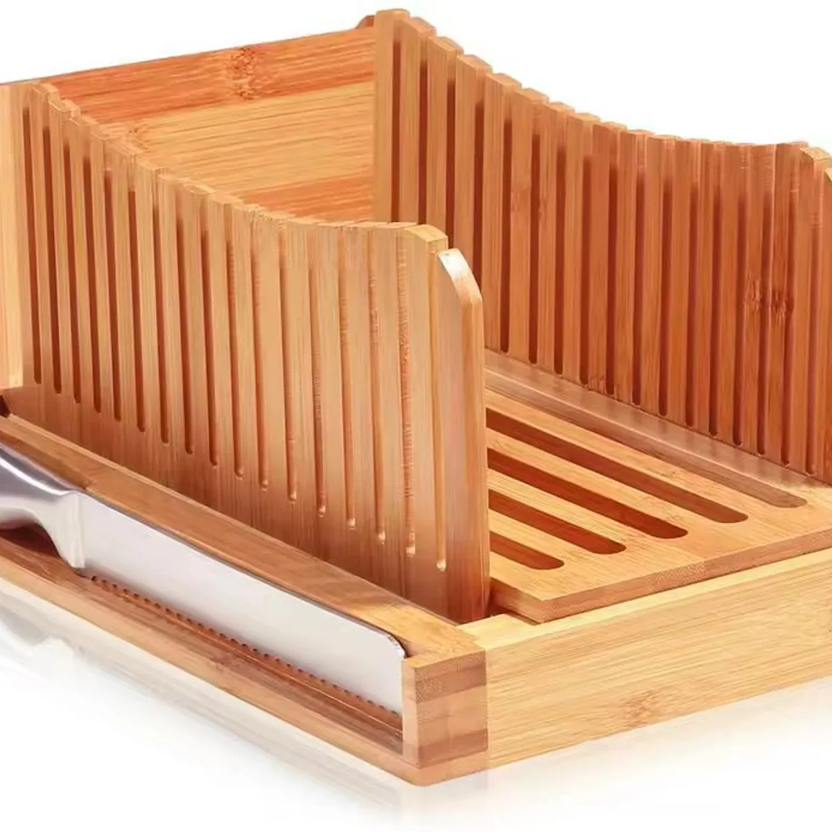 WAKESHOME - Cortador de Pan de Bambú de Lujo con Cuchillo Para Pan WAKESHOME