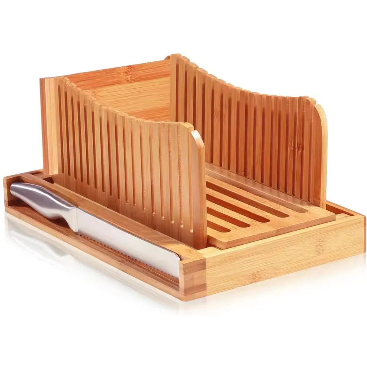 WAKESHOME - Cortador de Pan de Bambú de Lujo con Cuchillo Para Pan WAKESHOME