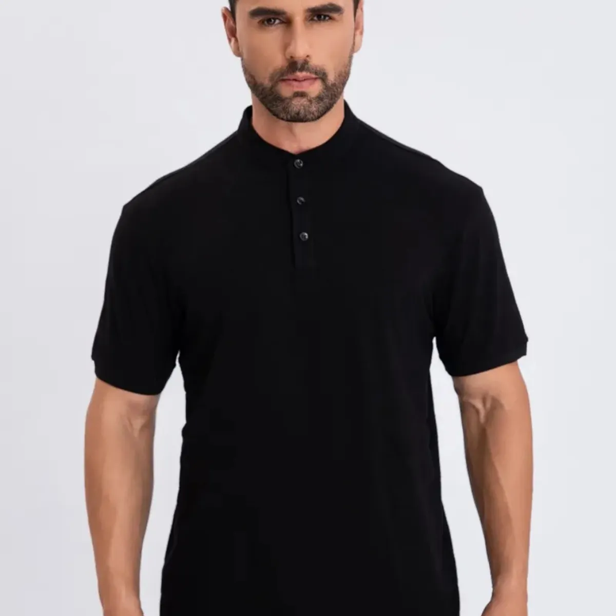 LOOK SHOP - Camisa Hombre Algodón Slim Fit, Verano Cuello Mao, Botones 6285