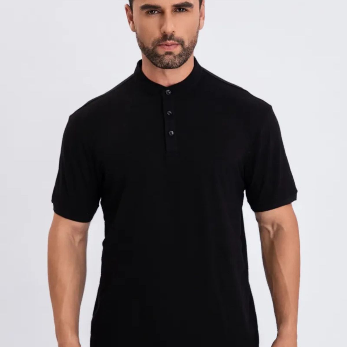 LOOK SHOP - Camisa Hombre Algodón Slim Fit, Verano Cuello Mao, Botones 6285