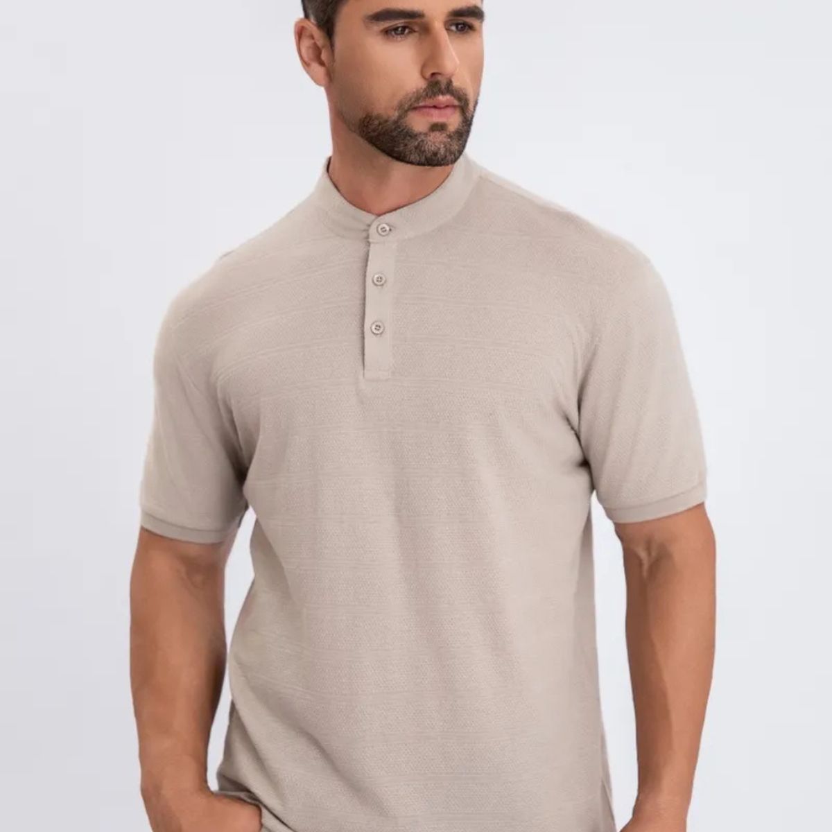 LOOK SHOP - Camisa Hombre Algodón Slim Fit, Verano Cuello Mao, Botones 6285