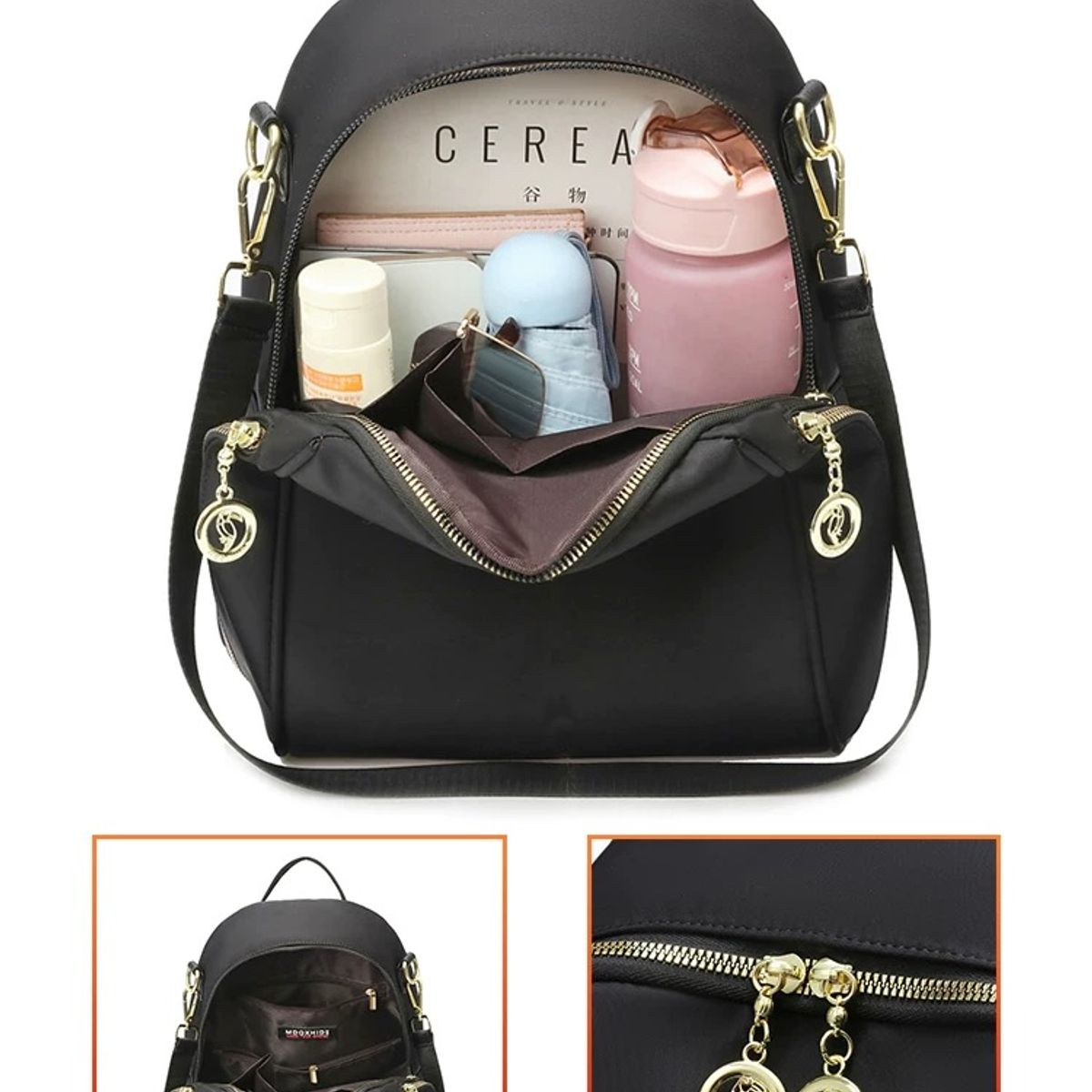 MOMO - Mochila Victoria Black Mujer backpack Bag Clasic Tela Oxford AS058